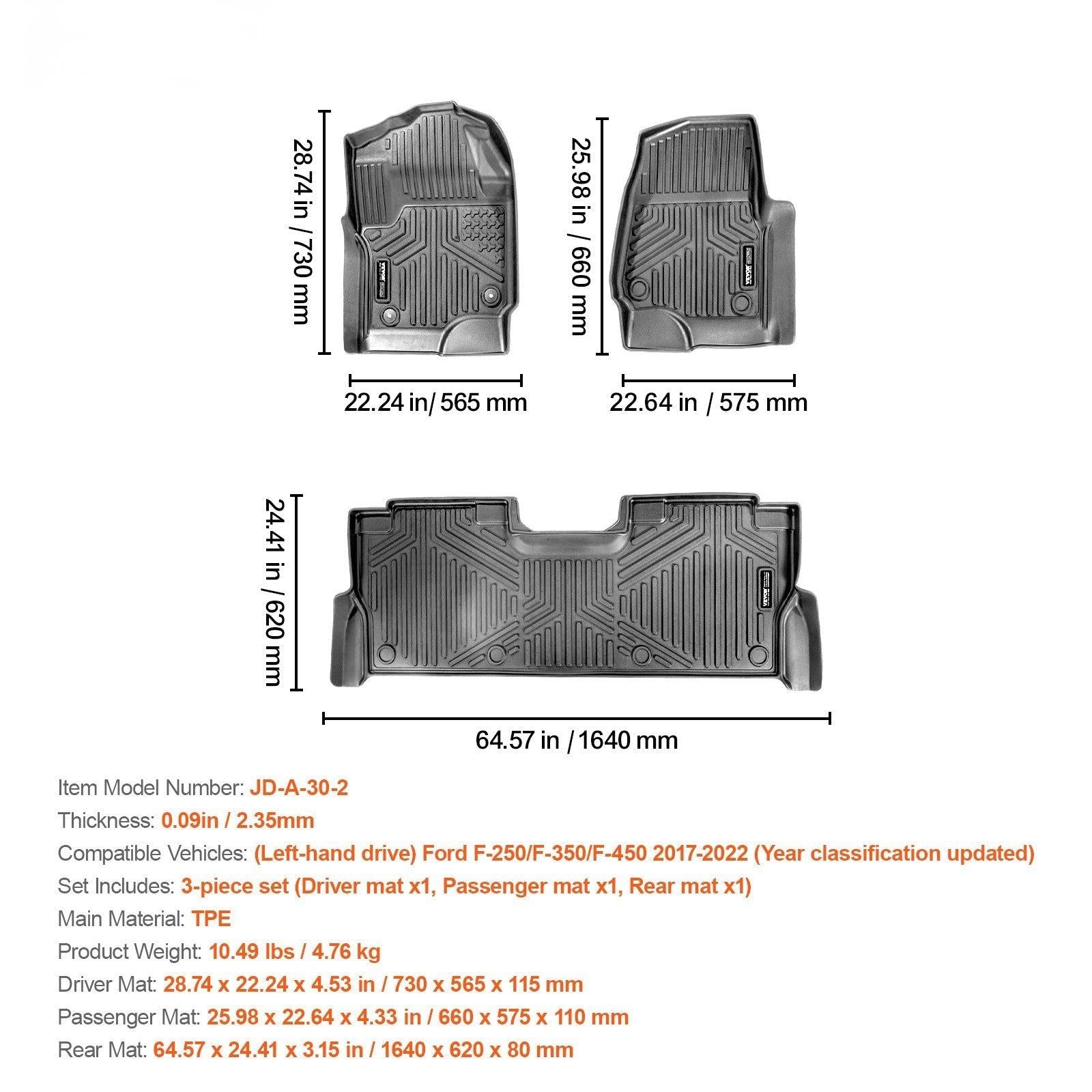 Coocosh automotive floor mats, crafted from TPE material with anti-slip nibs, in versatile black, perfect for protecting your Ford F-250 during daily commutes.