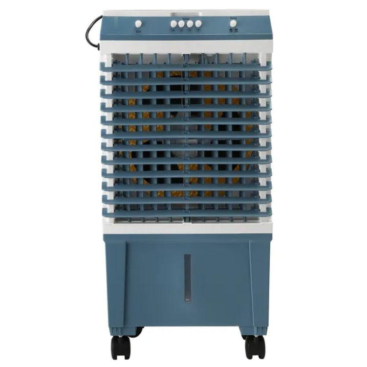 Coocosh Air Cooler with PE Netting and Fiberglass, featuring a sleek blue design. Designed for efficient cooling, it measures 30 inches tall, ideal for home or office use, showcased in a frontal perspective.