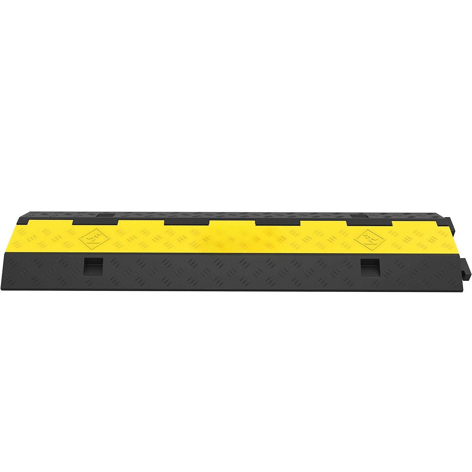 Coocosh cable protector ramp featuring a robust dual-channel design, crafted from high-quality plastic in a striking black and yellow color scheme, suitable for driveway and job sites.