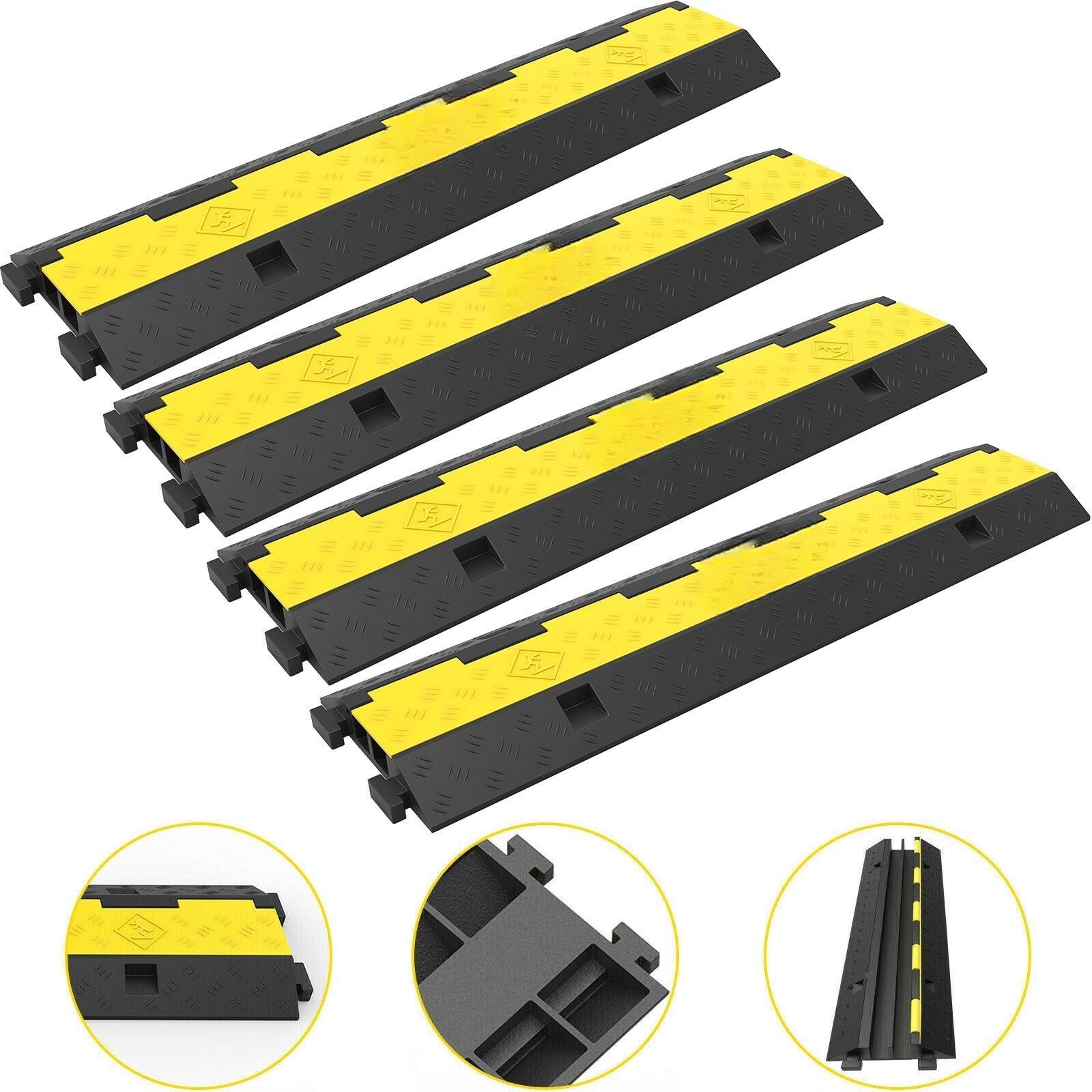 Coocosh Traffic Ramp Set made of durable rubber, featuring a vibrant yellow and black color scheme, designed for road safety with a textured surface, dimensions for easy accessibility, displayed in a close-up perspective.