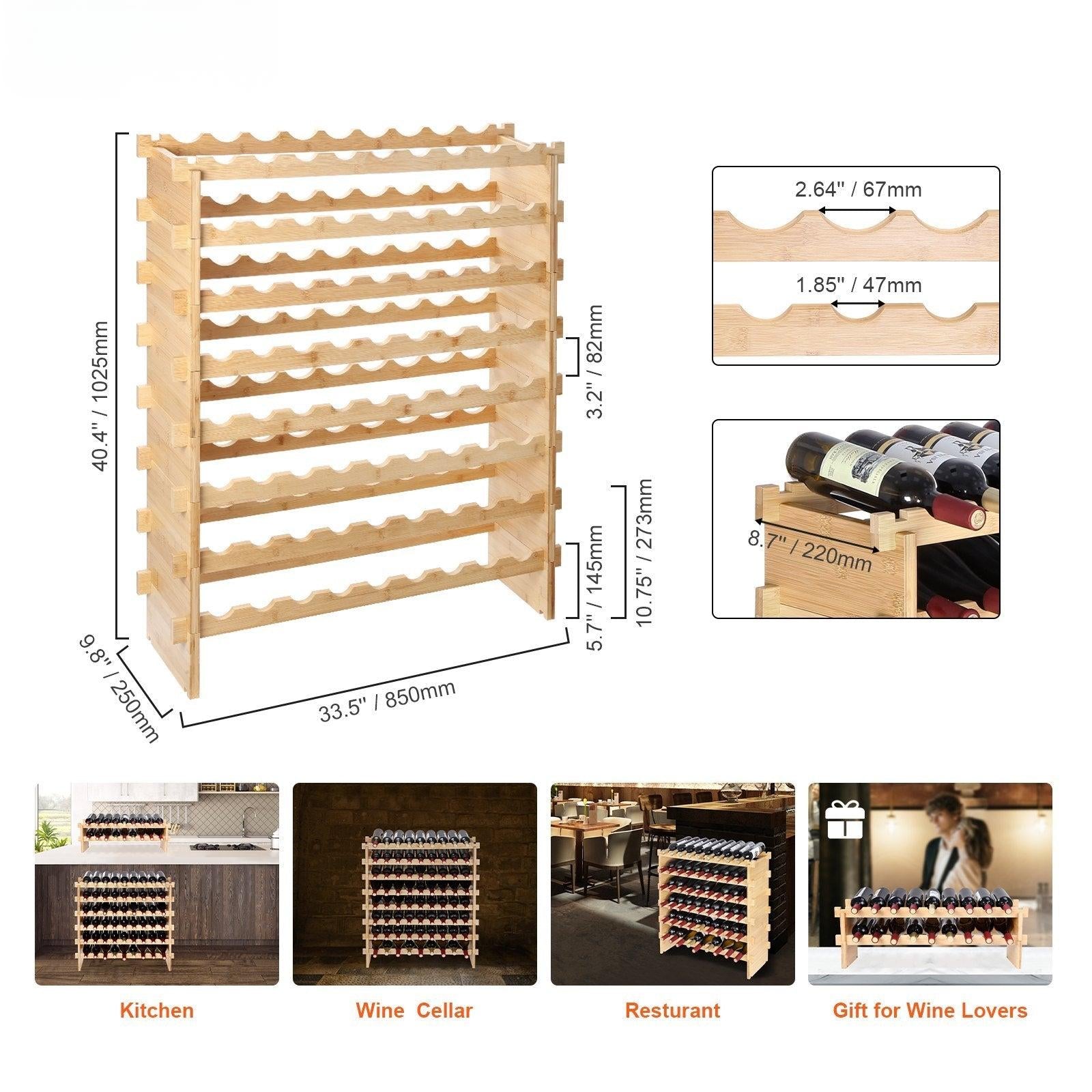 Coocosh Wooden Wine Rack with Natural Finish, designed to hold up to 30 bottles, measuring 40.4” x 33.5” x 9.8”, ideal for kitchens and wine cellars.