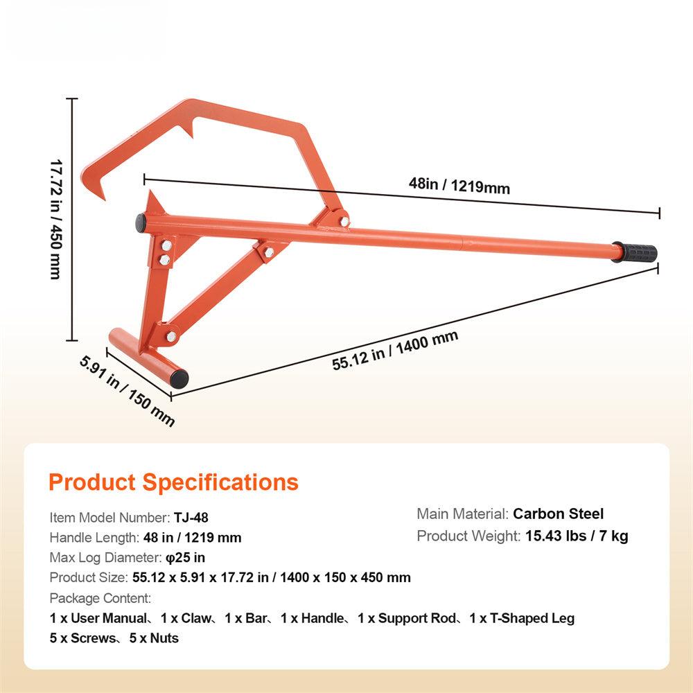 The Coocosh Timberjack showcases robust construction with a vibrant orange finish and a metal hook feature, enabling simple lifting of hefty logs while preparing for a cozy fire.