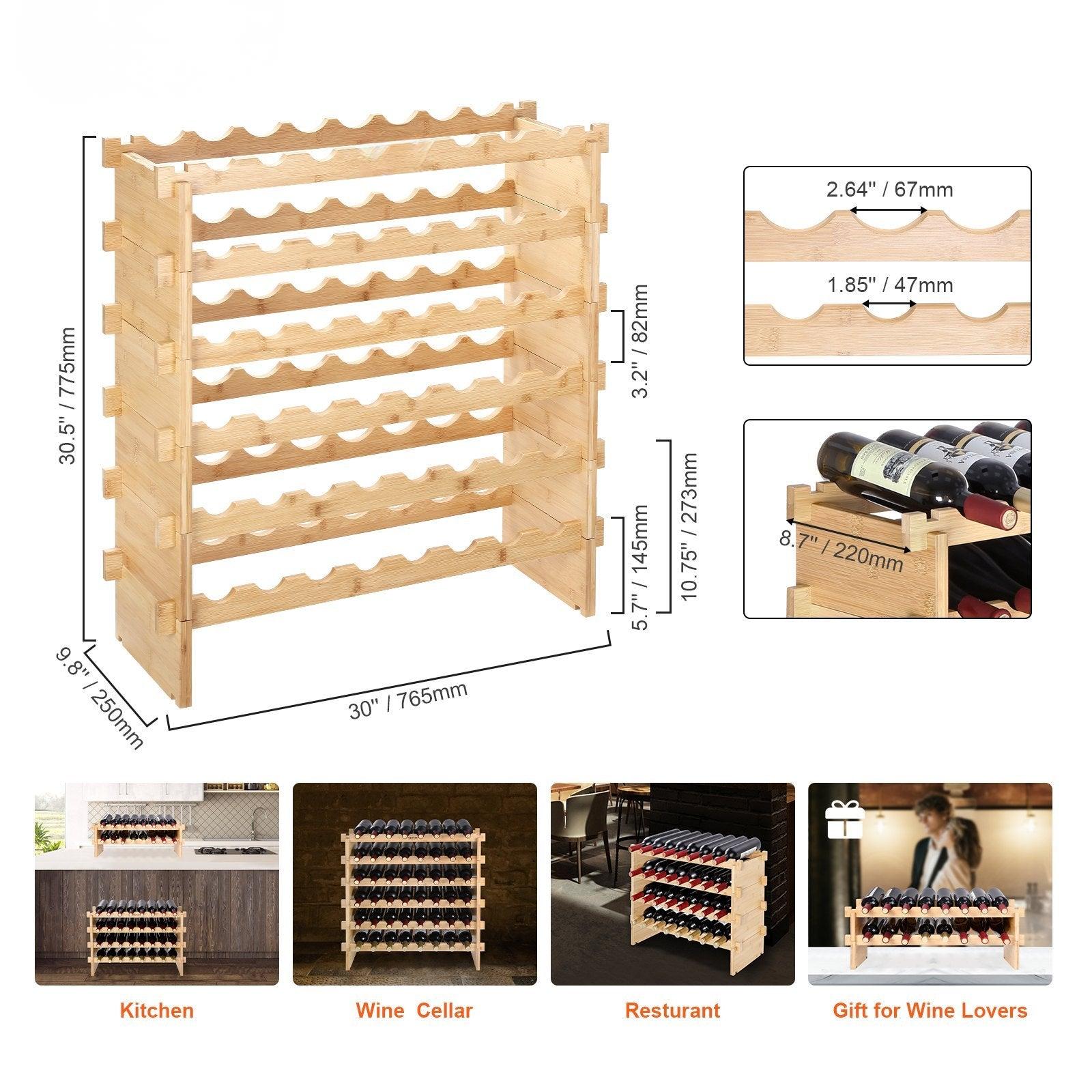 Discover the versatility of Coocosh's modular wine rack, featuring a natural wood construction with ample space for 48 bottles, an excellent choice for organizing your wine collection in style.