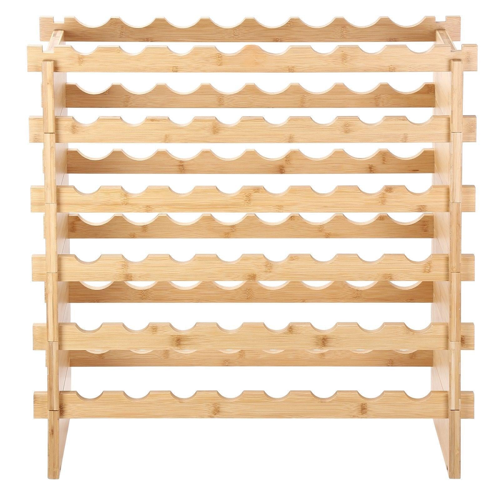 Coocosh Bamboo Wine Rack with seven tiers, featuring a contemporary design for easy access, finished in natural beige. Dimensions suitable for compact spaces, enhancing organization and style in your home.