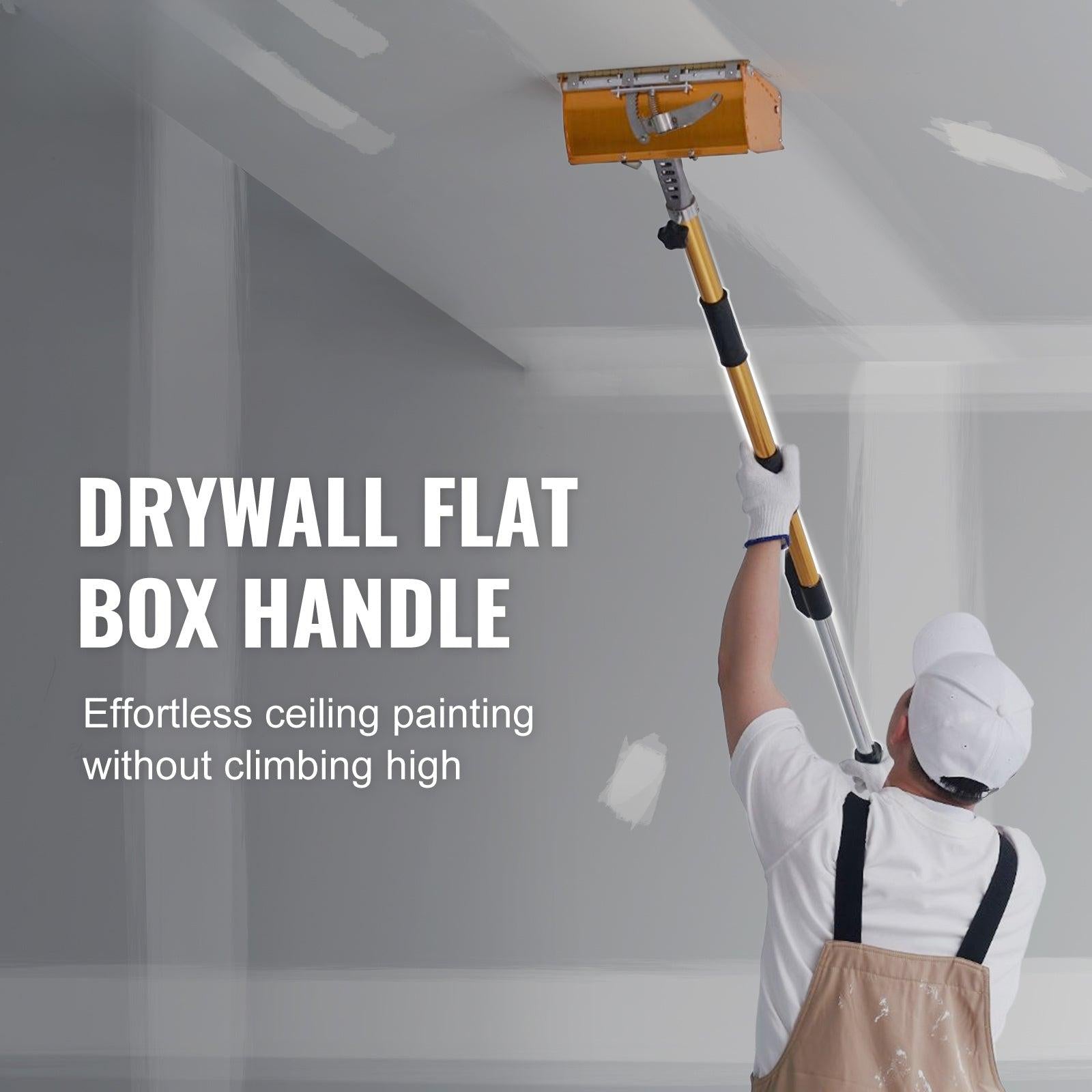Coocosh Drywall Flat Box Handle with extendable reach, featuring a sturdy aluminum construction and ergonomic grip, ideal for efficient ceiling painting in white color. Designed for professional-quality results without climbing, making high ceilings acces