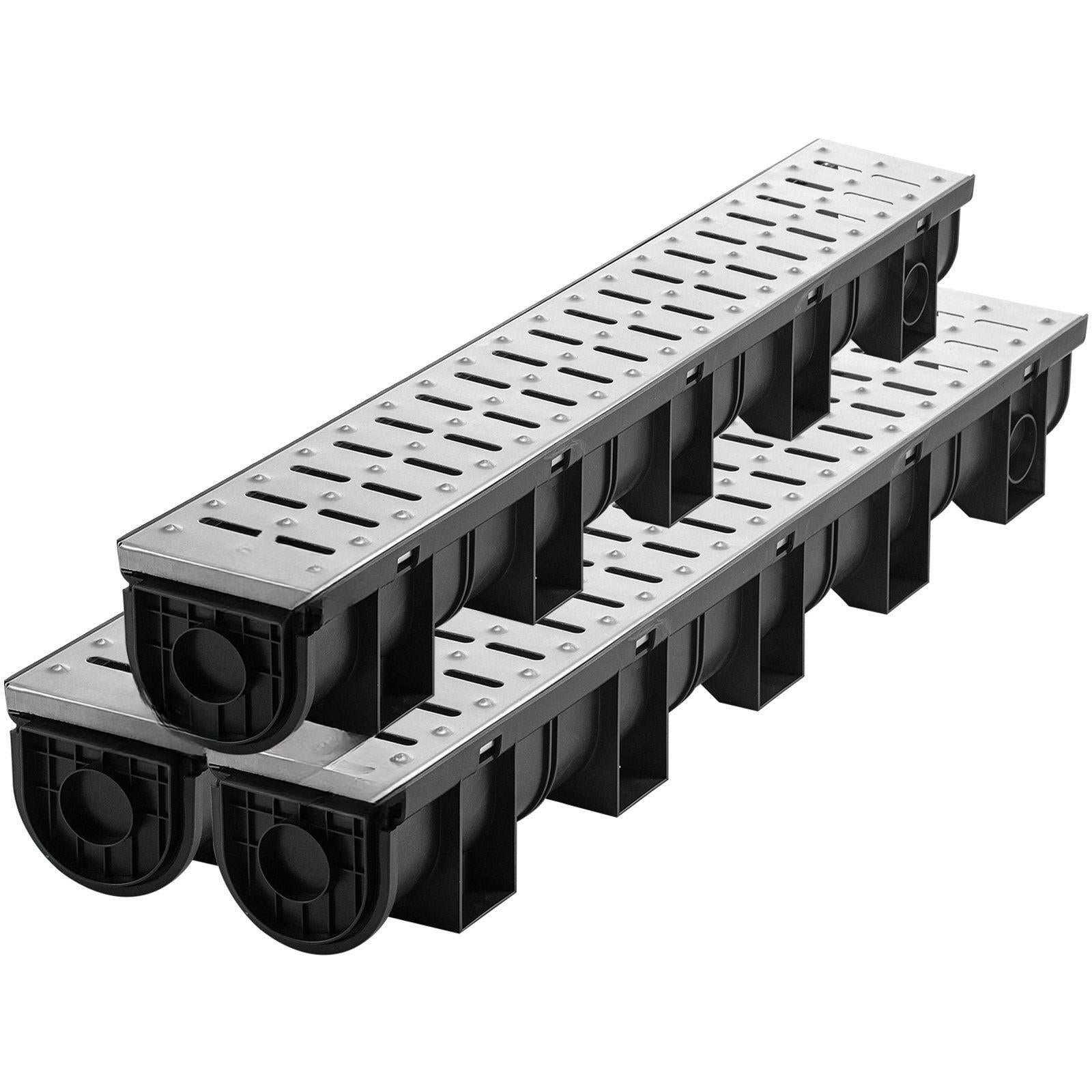 Coocosh Channel Drainage System, Durable PE Netting with Steel Grate, Black and Silver, Dimensions 24x6 inches, Offering efficient water management and easy installation.