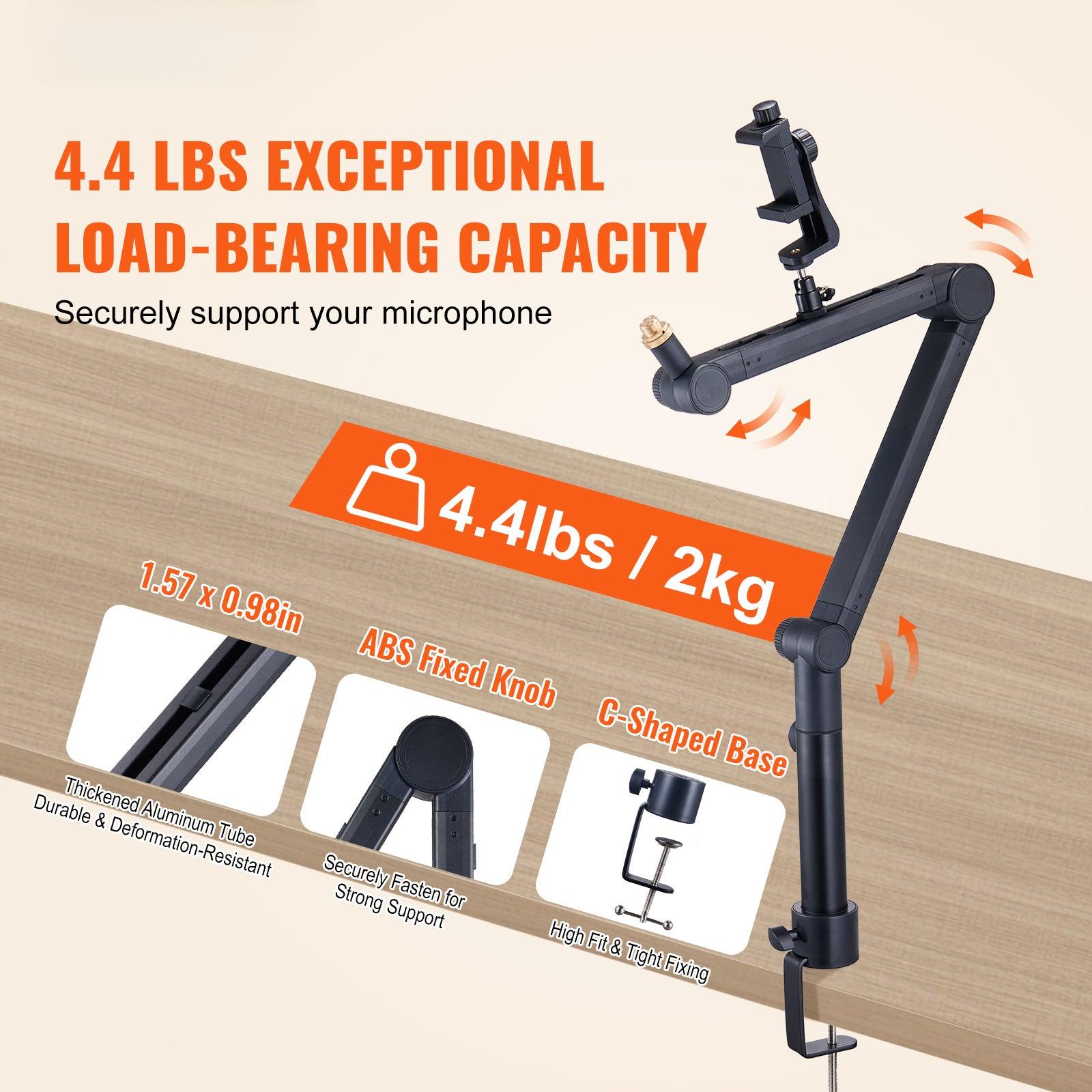 Coocosh Mic Stand crafted from durable ABS and metal materials, 23.82 inches tall, designed for streaming in a stylish silver and black finish.