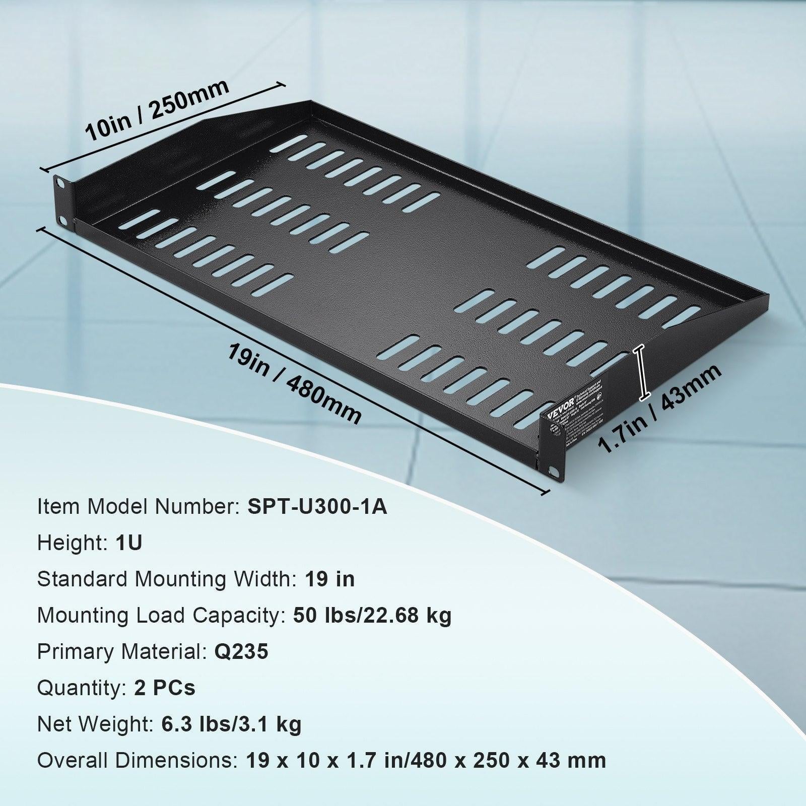 Vevor 2pcs 1u Vented Server Rack Shelf Tray Spt U300 1a - View 6