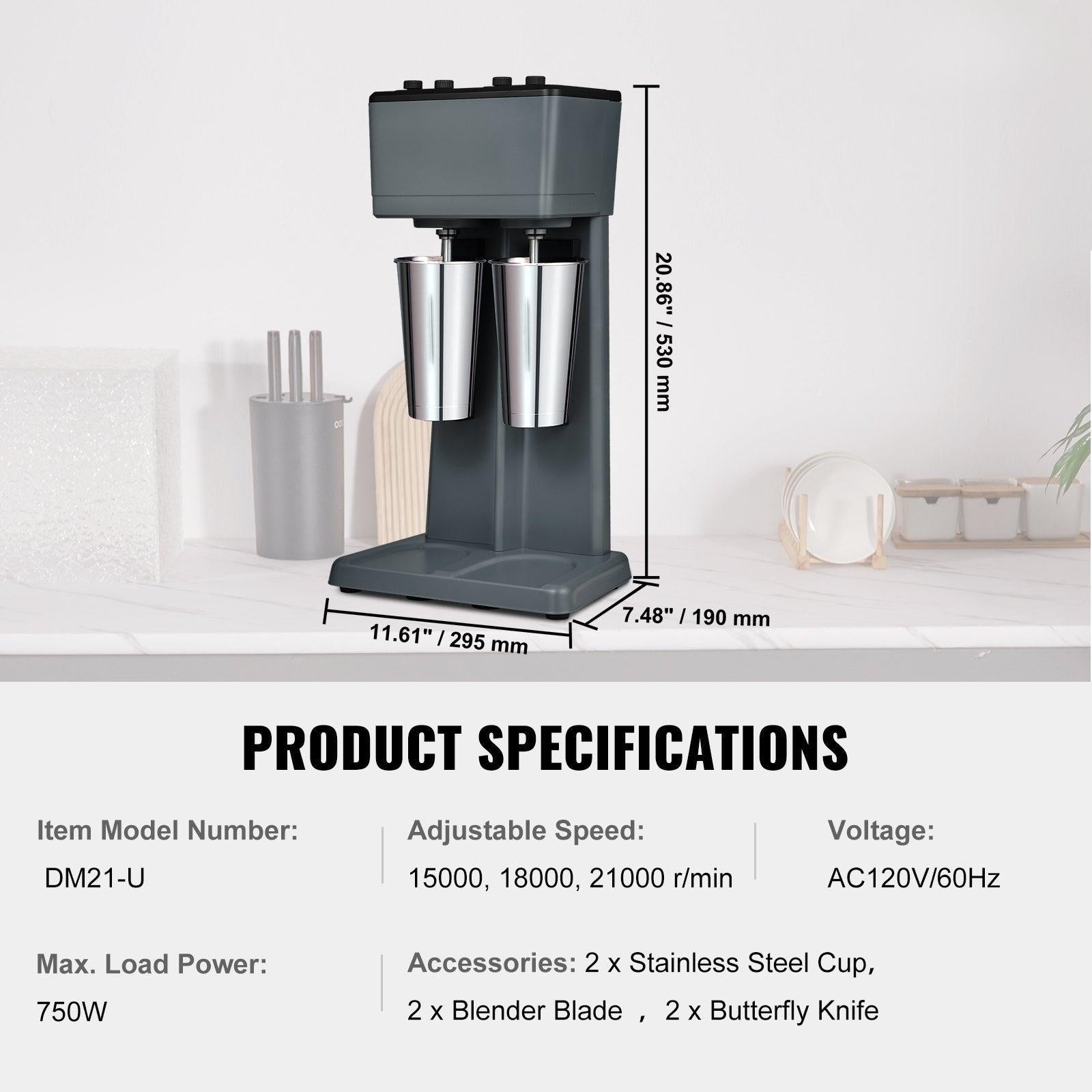 Coocosh Dual Blender Station with adjustable speed settings, featuring stainless steel cups, elegant gray finish, measuring 20.86 x 11.61 x 7.48 inches, showcased in a modern kitchen setting.