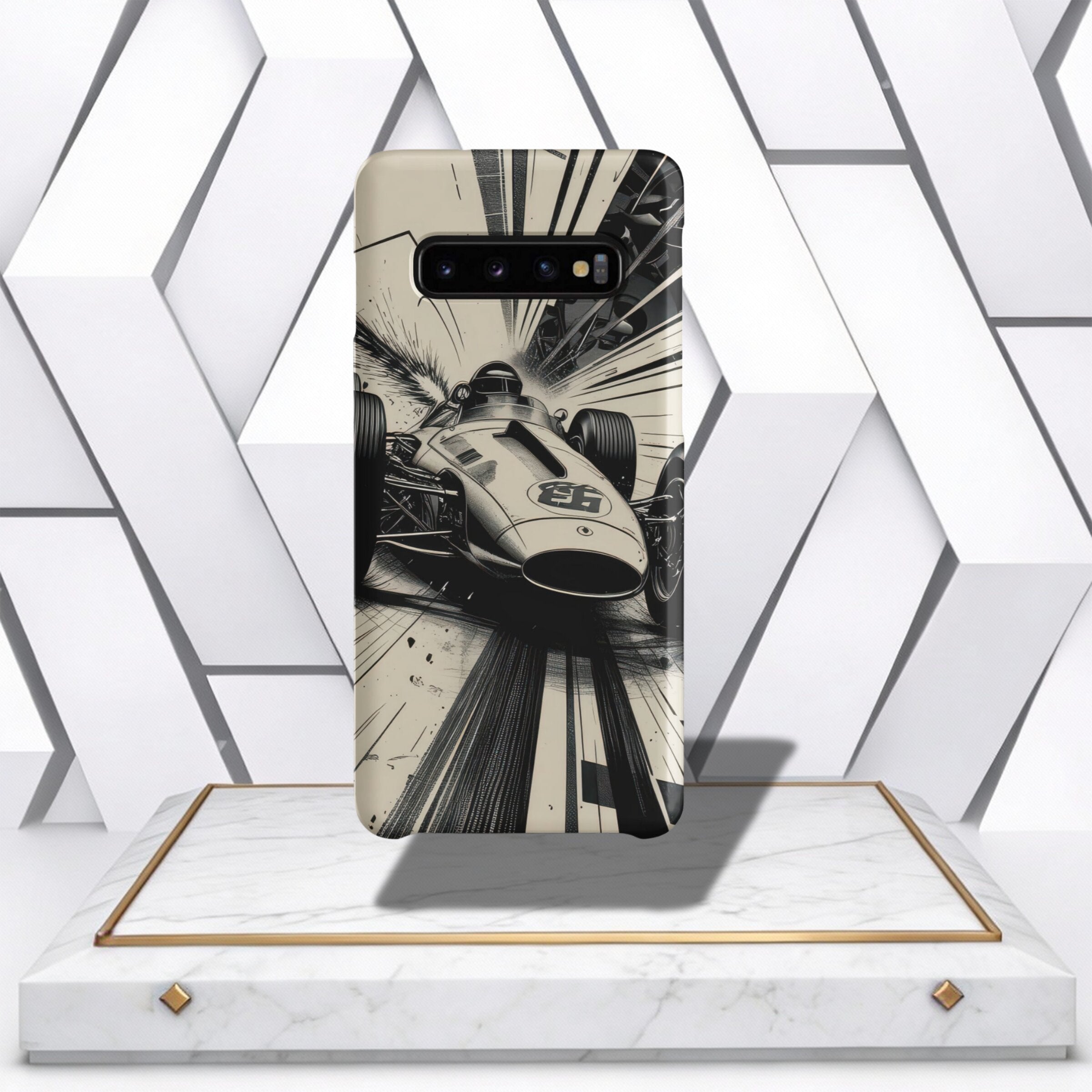 Coocosh Phone Case with a vintage racing car design, adding a touch of retro style to your phone. Durable protection against scratches and bumps. Standard size. A cool accessory.