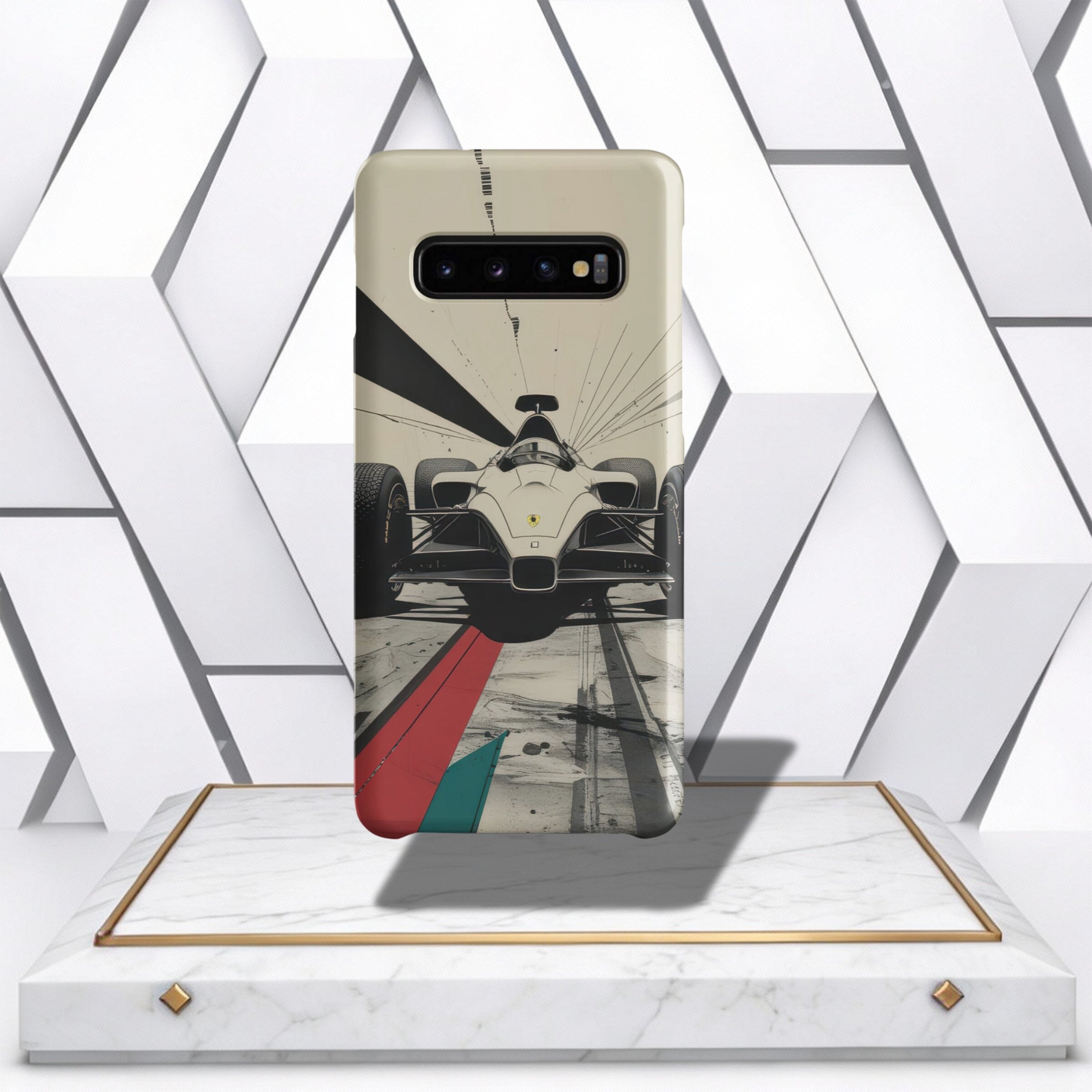 Coocosh Phone Case showcasing a vintage Formula 1 race car design, printed with precision on a durable, lightweight case. A sporty, stylish way to protect your device. Period.