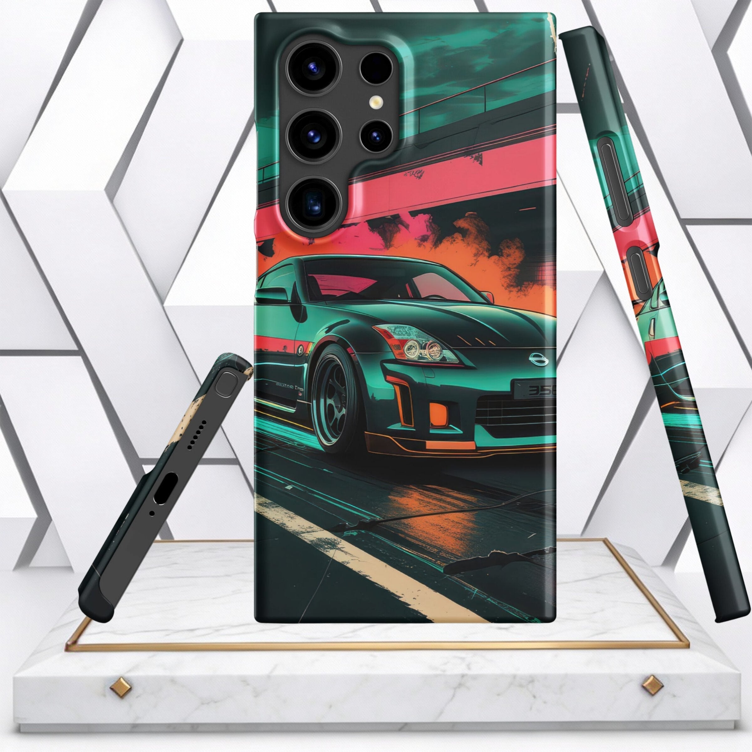 Coocosh vibrant geometric snap case for Samsung®, crafted from polycarbonate material in stunning blue tones, perfect for enhancing and protecting your device.