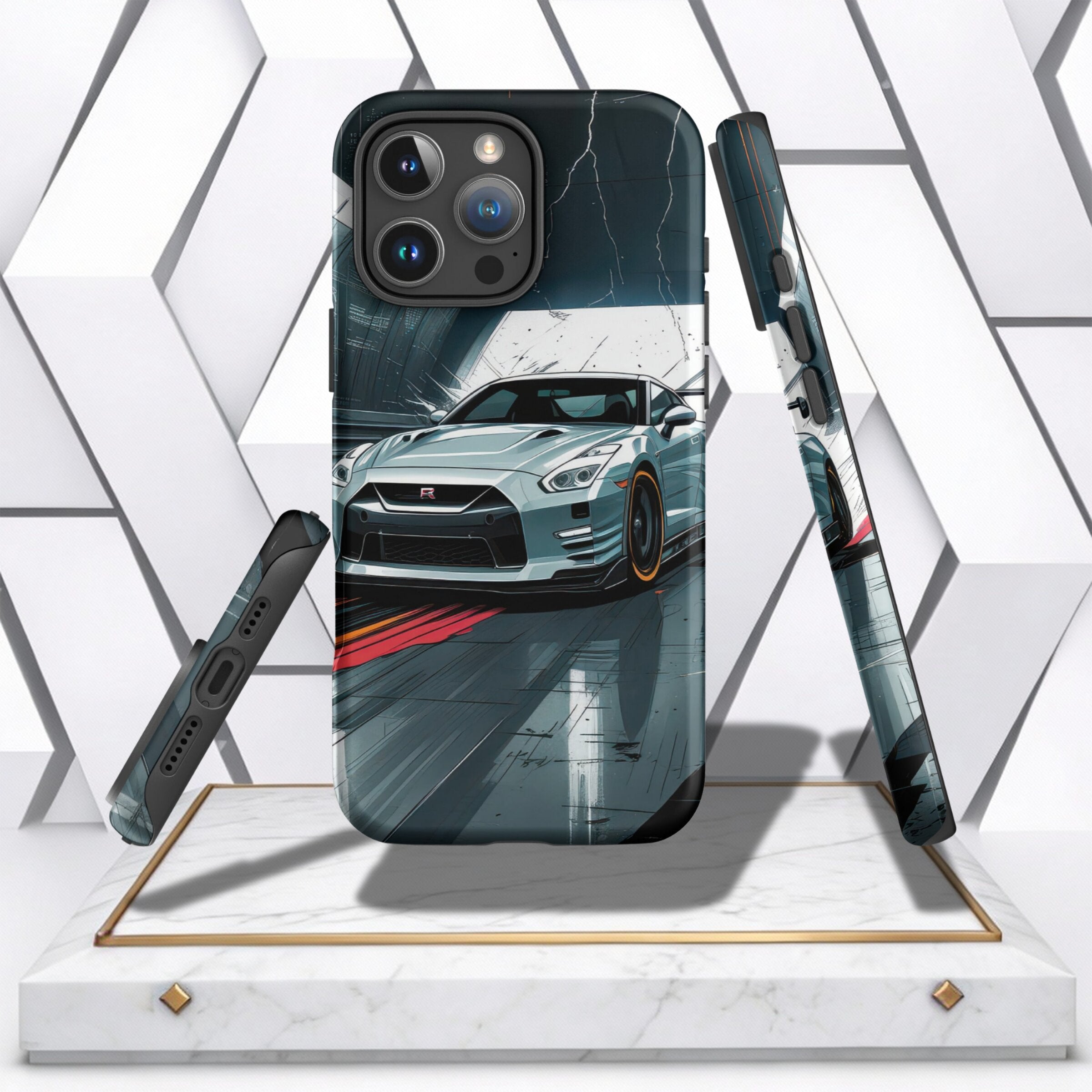 Coocosh premium iPhone case made from TPU, emphasizing a sleek design in dark grey—ideal for blending automotive enthusiasm with everyday usability.