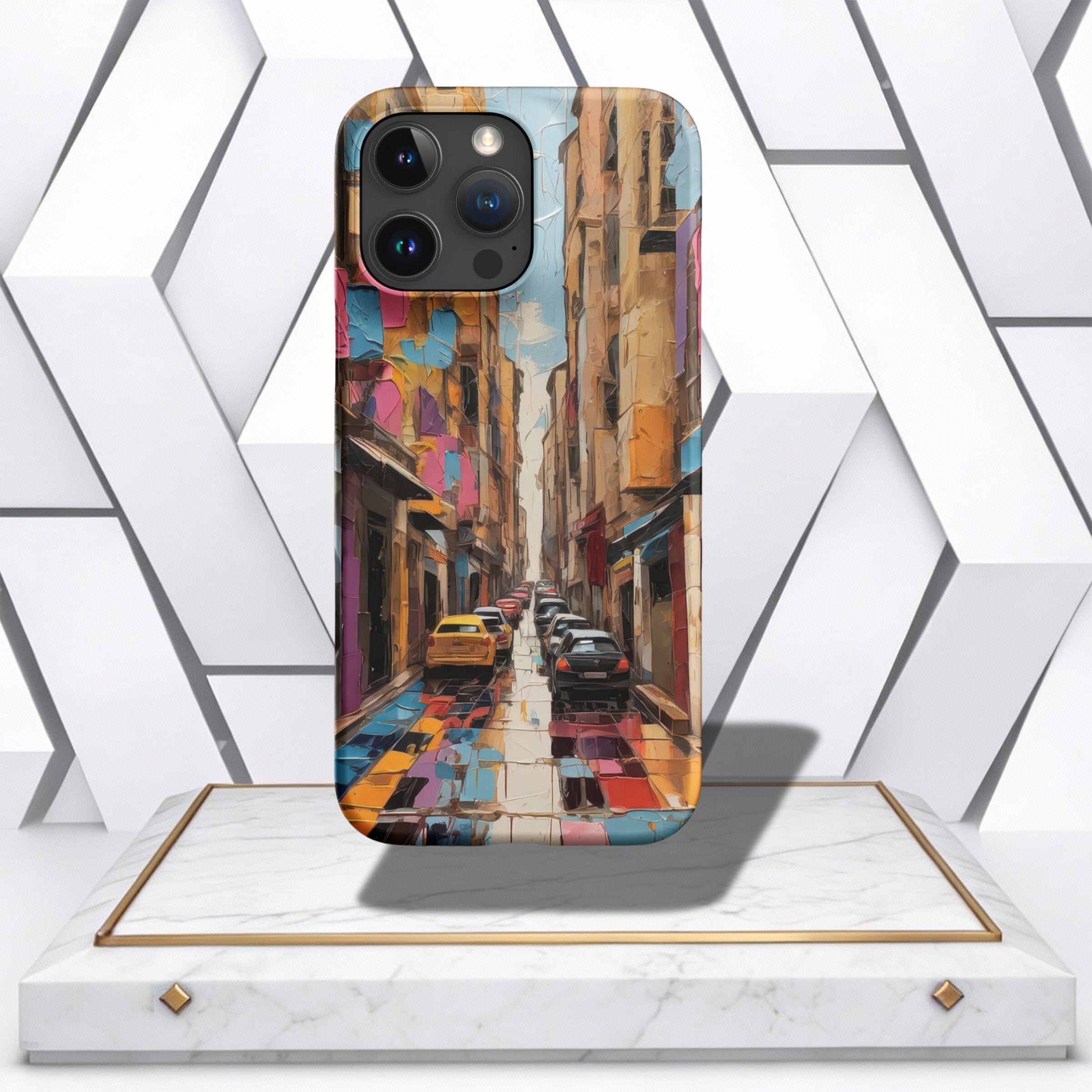 Coocosh's vibrant street scene case for iPhone offers stylish protection with reflective highlights, ideal for everyday and urban use.