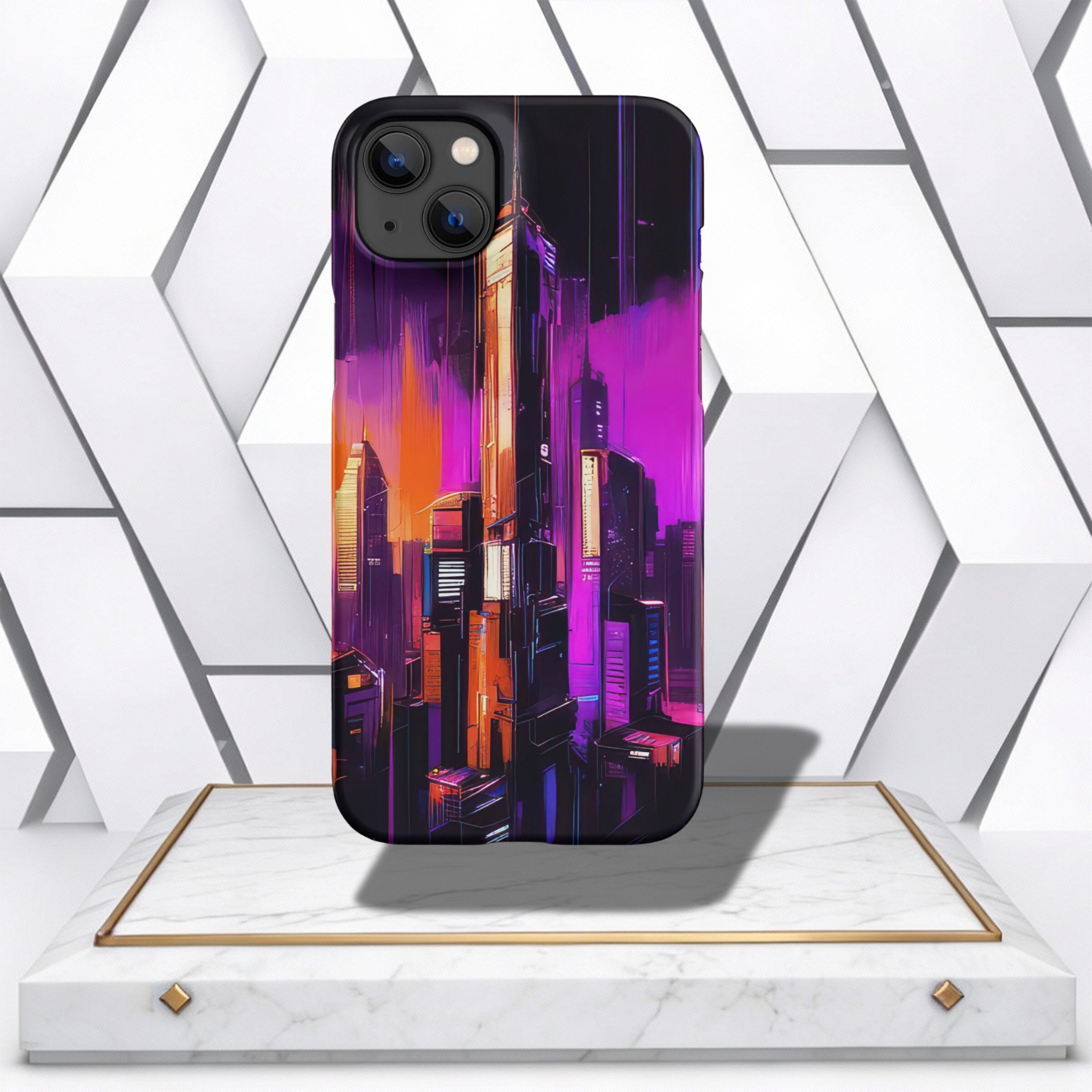 Coocosh iPhone case features a stylish city skyline in bold neon colors, crafted to provide impressive durability while ensuring your device stands out in any setting.