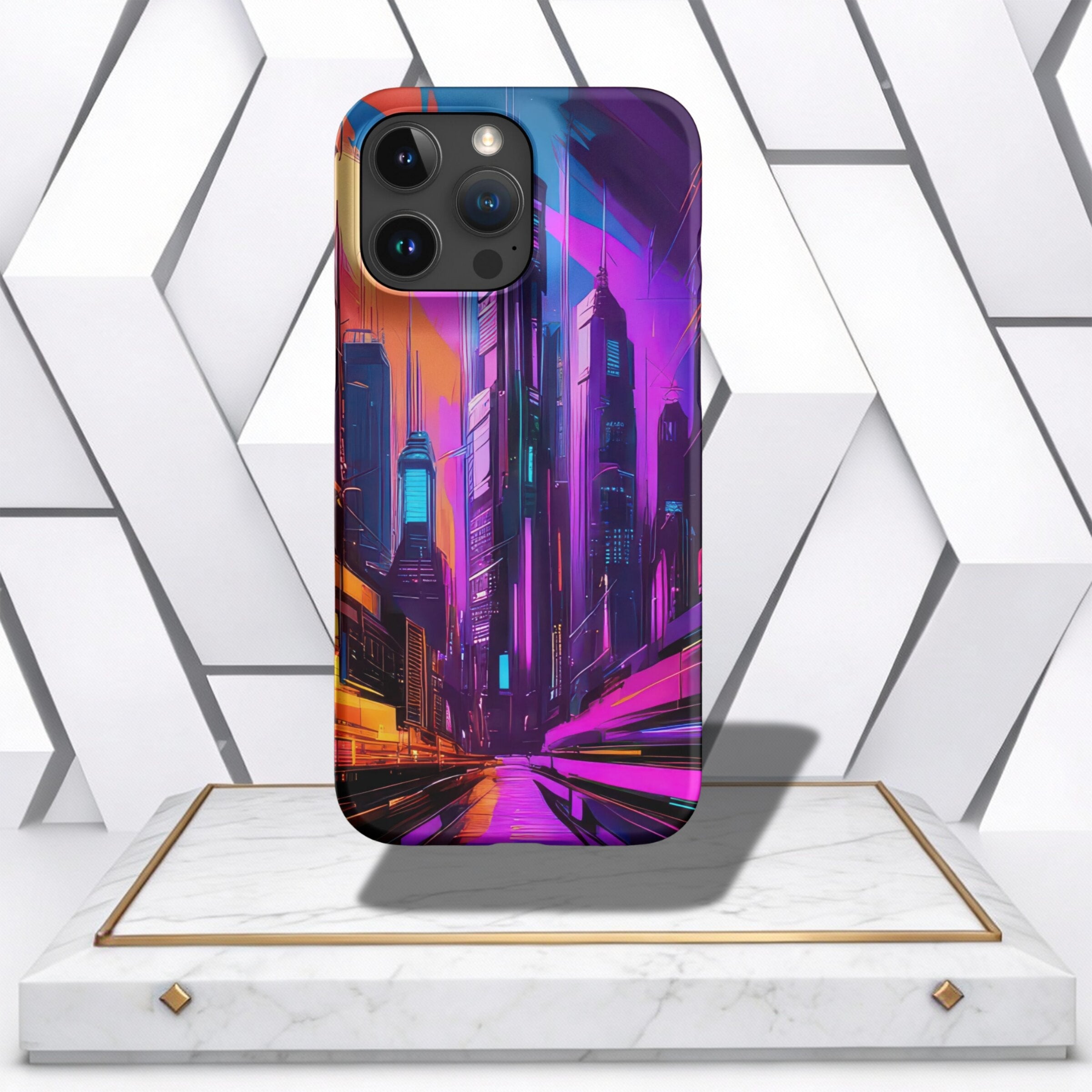 Coocosh polycarbonate case for iPhone® highlights a vibrant city illustration, offering effective protection paired with an artistic flair for daily use.