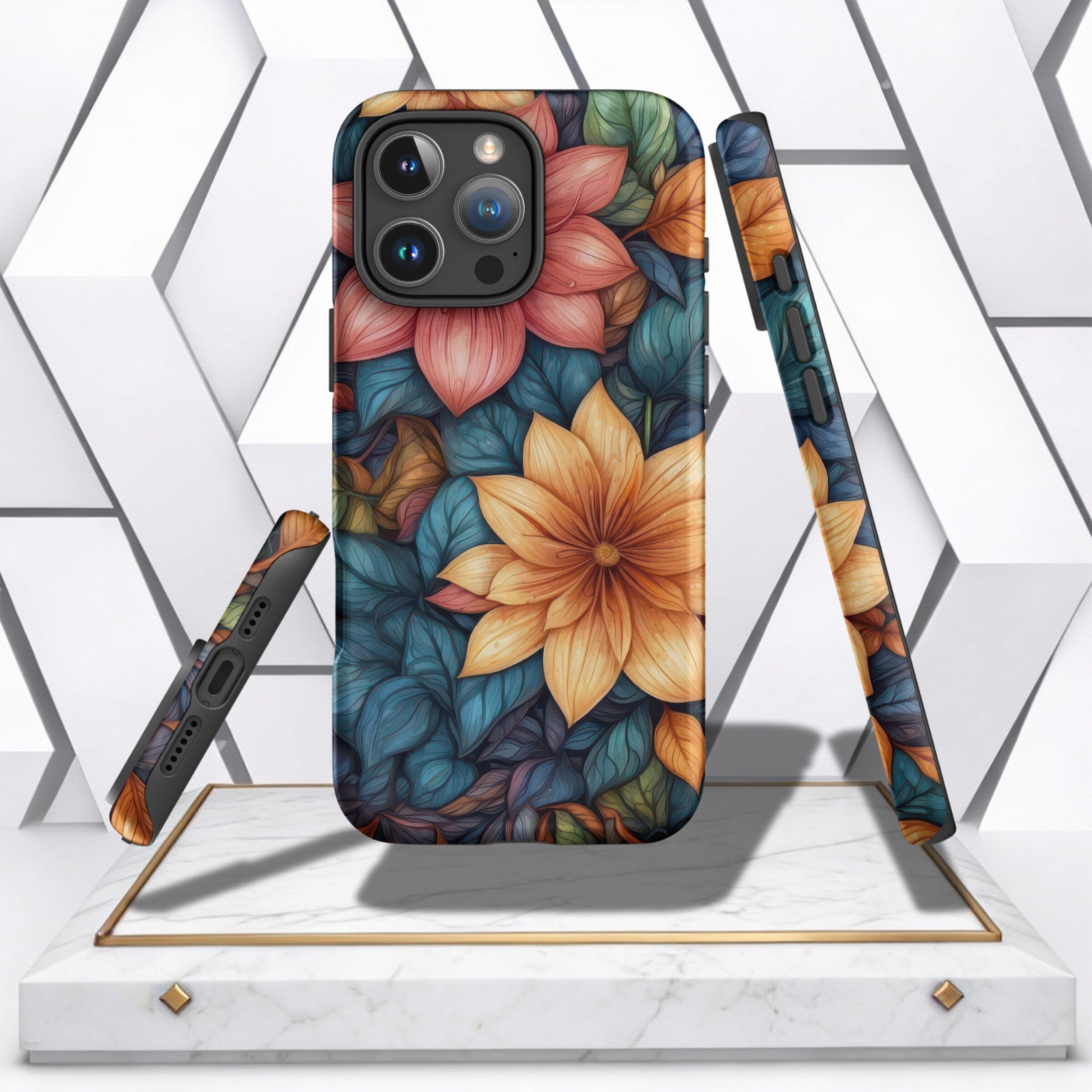 Coocosh tough case featuring a stylish floral print, crafted from polycarbonate and TPU for maximum durability, perfect for daily use or outdoor adventures.