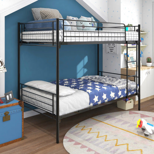 Twin-Over-Twin Bunk Bed With Metal Frame And Ladder, Space-Saving Design, White