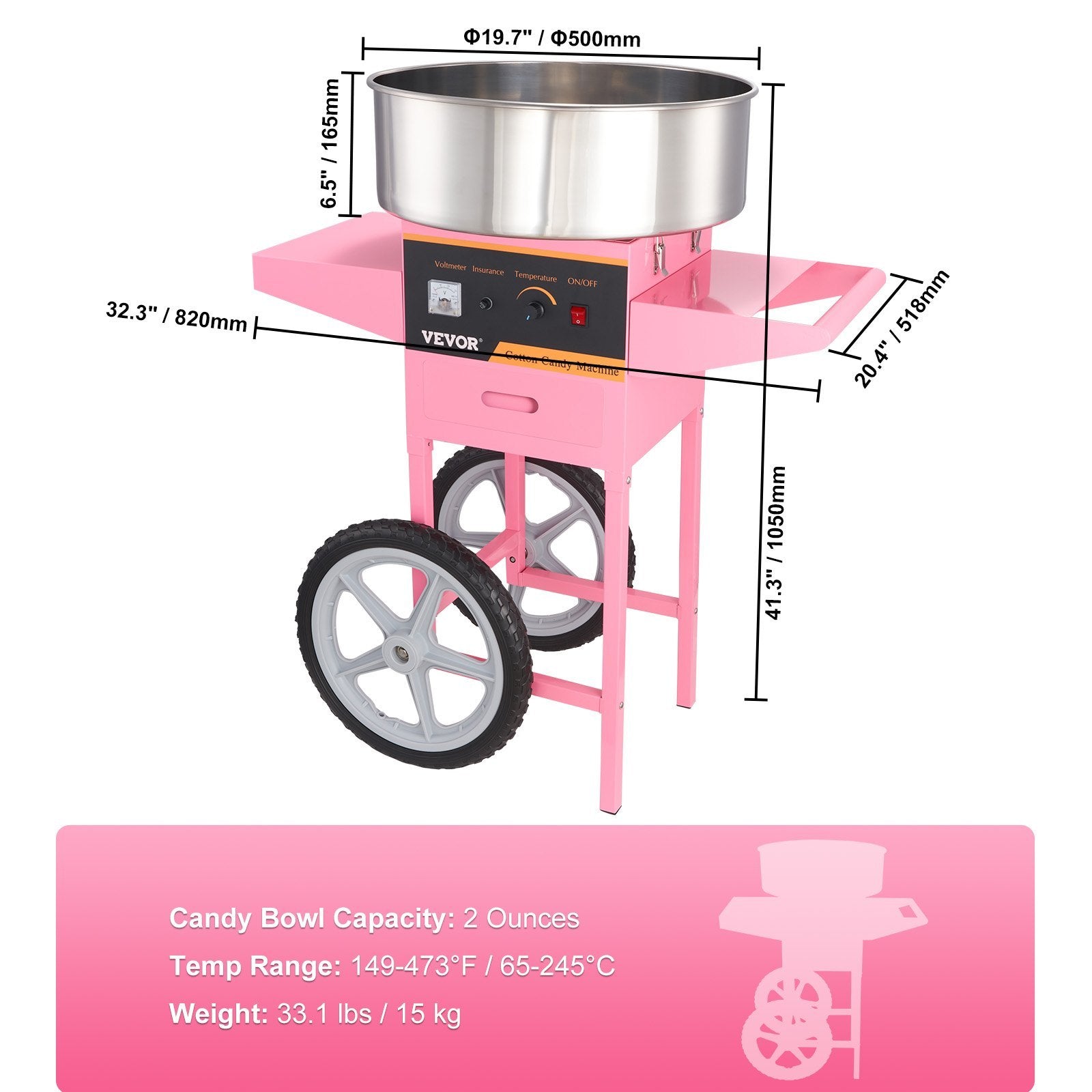 VEVOR Electric Cotton Candy Machine with Cart, 1000W
