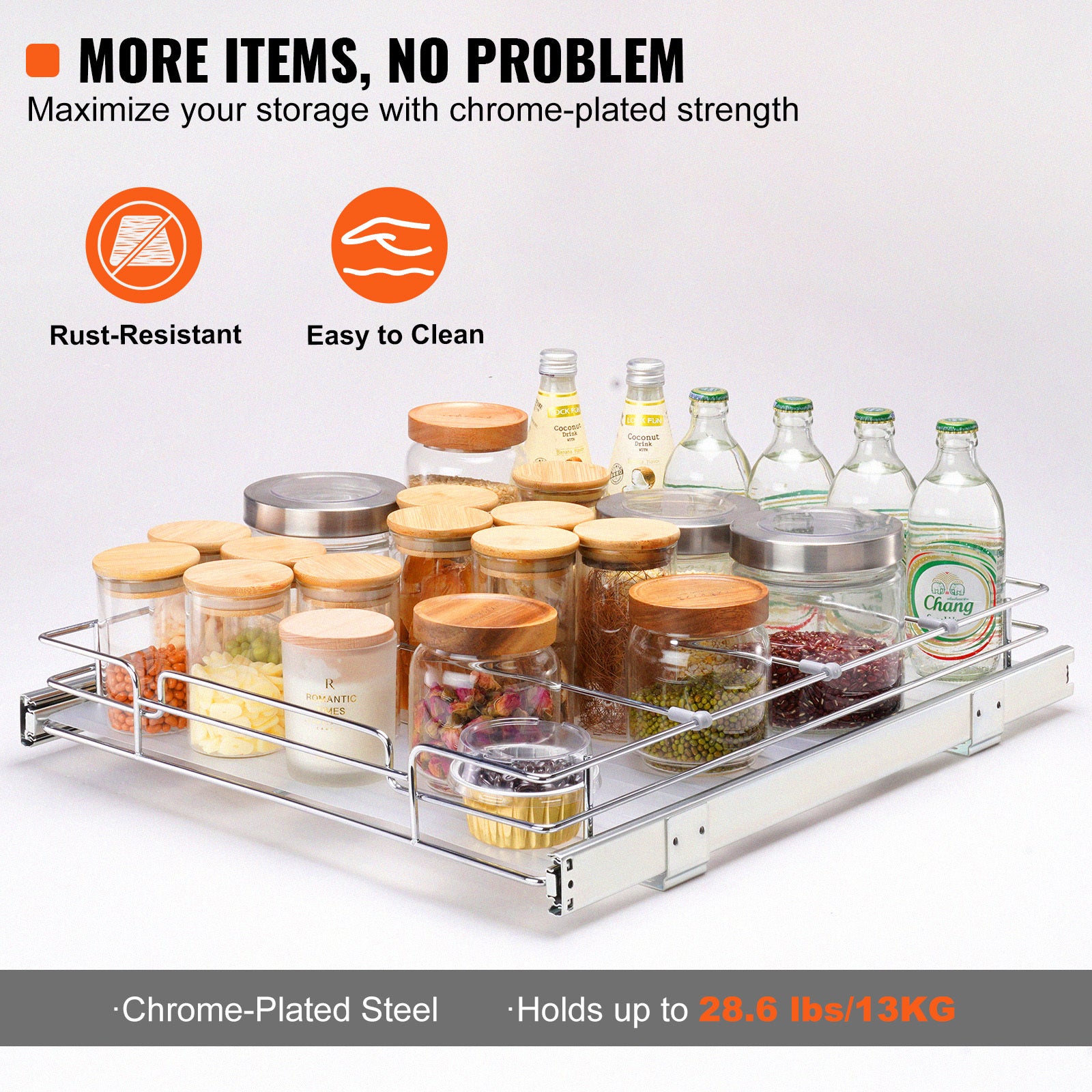 VEVOR 14W X 21D Pull Out Cabinet Organizer, Heavy Duty Slide Out Pantry Shelves