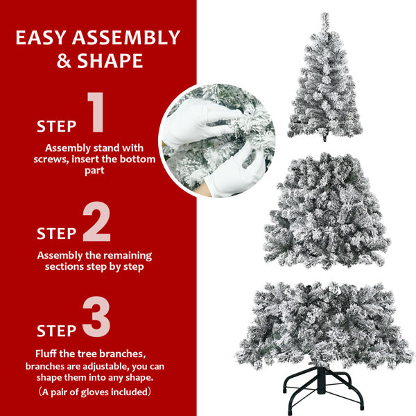 Artificial 4ft Flocked Christmas Tree with 233 PVC Branch Tips — Foldable Base, Round Head