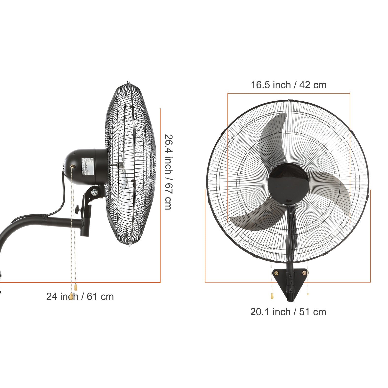 VEVOR Wall Mount Fan, 18 Inch, 3-speed High Velocity Max. 4000 CFM Oscillating Industrial Wall Fan, Commercial Or Residential, Black, ETL Listed