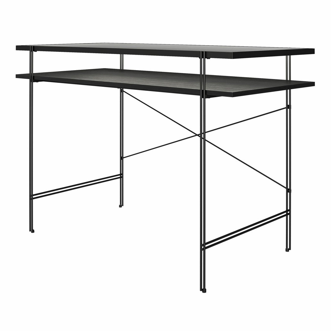 Coocosh Modern Desk with Dual Shelves, Robust Steel Frame, Matte Black Finish, Compact 47" x 24" Design, Ideal for Home Offices, Clean Lines and Minimalist Style.