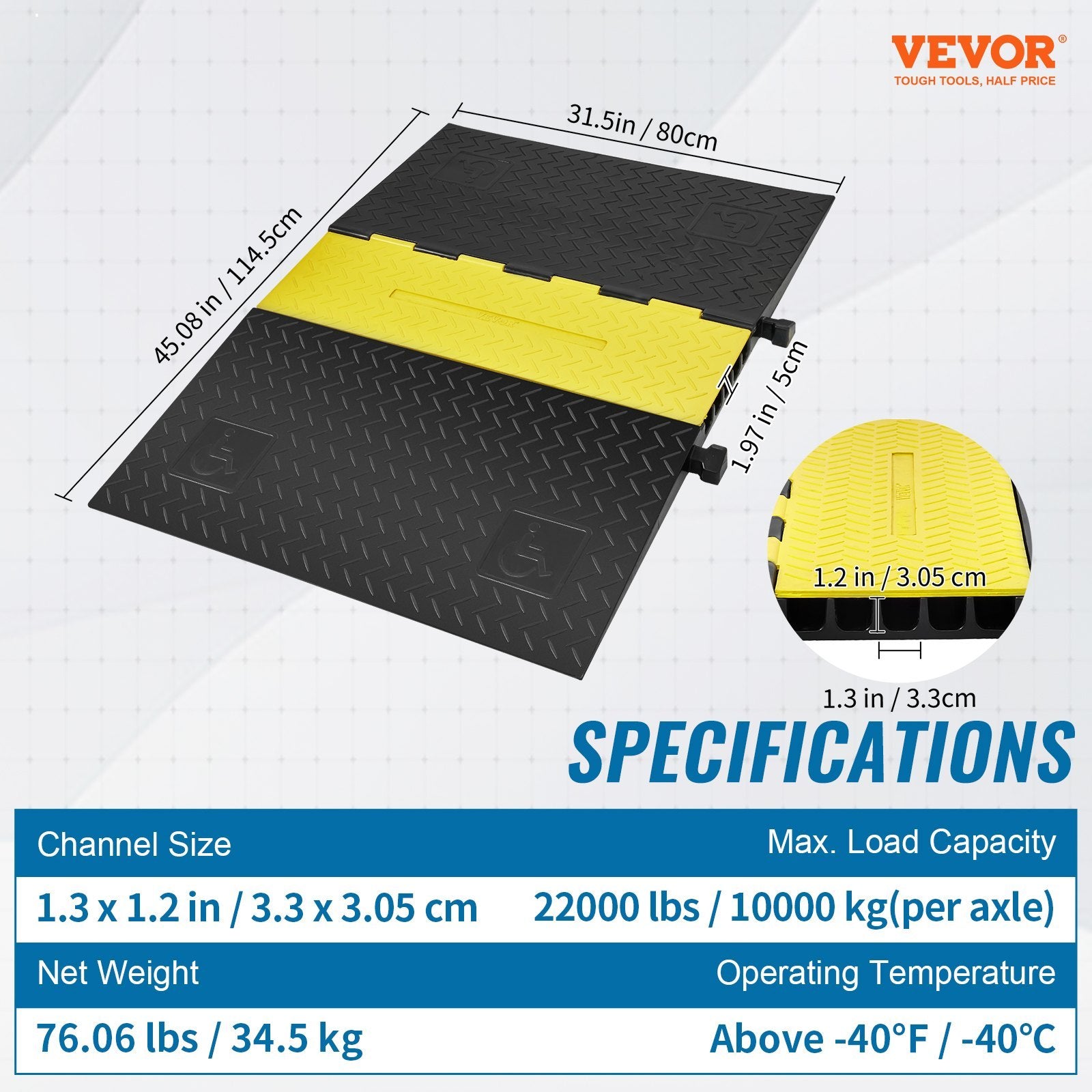 VEVOR 5-Channel Heavy-Duty Cable Protector Ramp – ADA Compliant, 22,000 lbs, Interlocking
