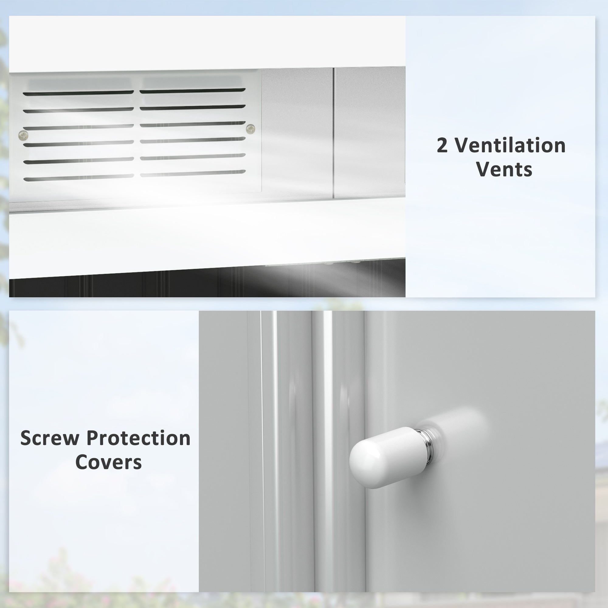 Coocosh Product with Durable Design featuring 2 Ventilation Vents and Screw Protection Covers in Sleek White Color, Ideal for Enhanced Airflow and Safety, Showcased in a Close-up Perspective.