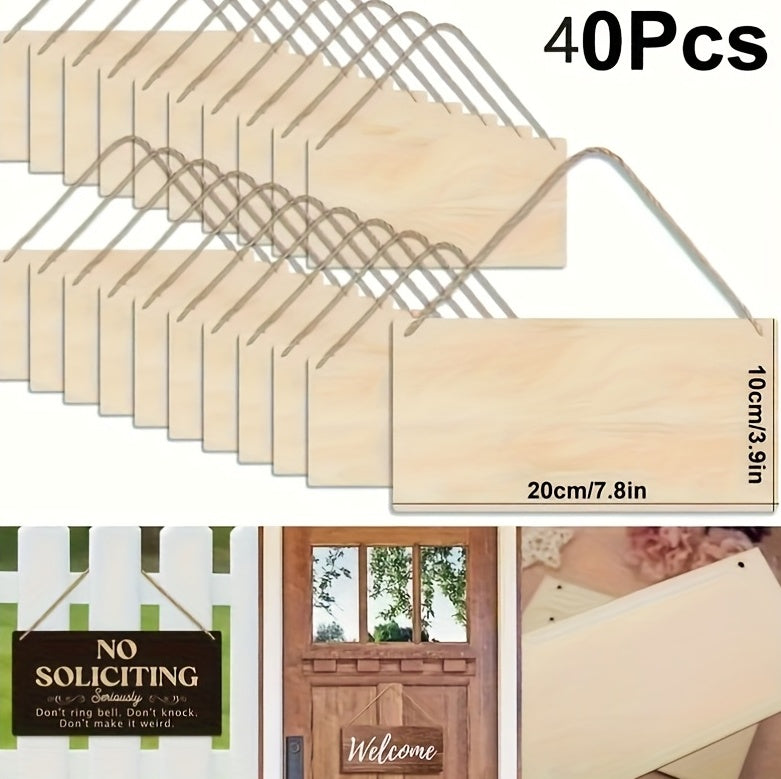 Unfinished Poplar Wood Sign With Rope - DIY Handmade Wooden Sign