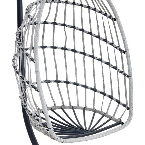 GR Heavy-Duty Iron Hanging Wicker Egg Chair — Single-Person Indoor/Outdoor Swing (Light Gray)