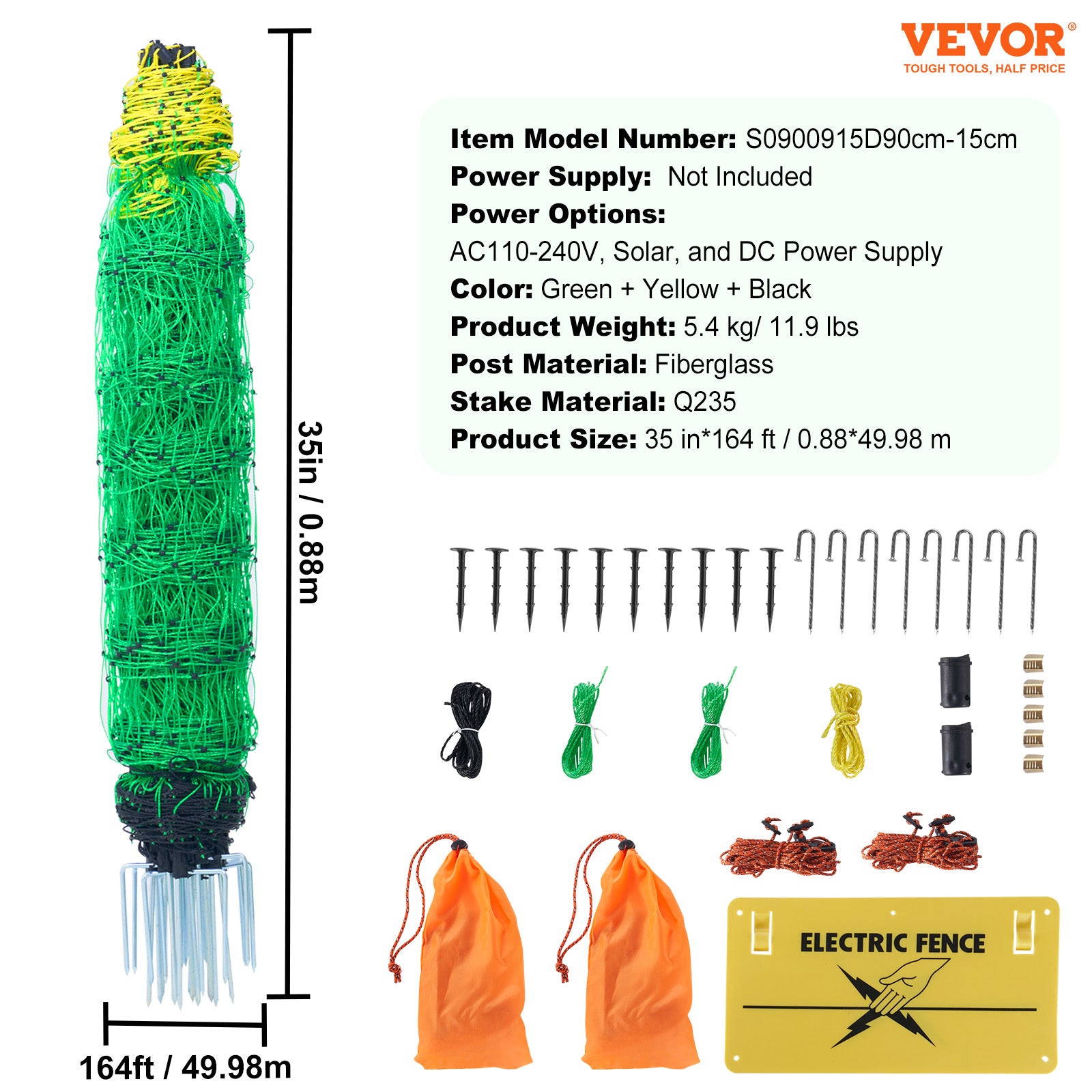 VEVOR Electric Fence Netting, 35 H X 164inch L
