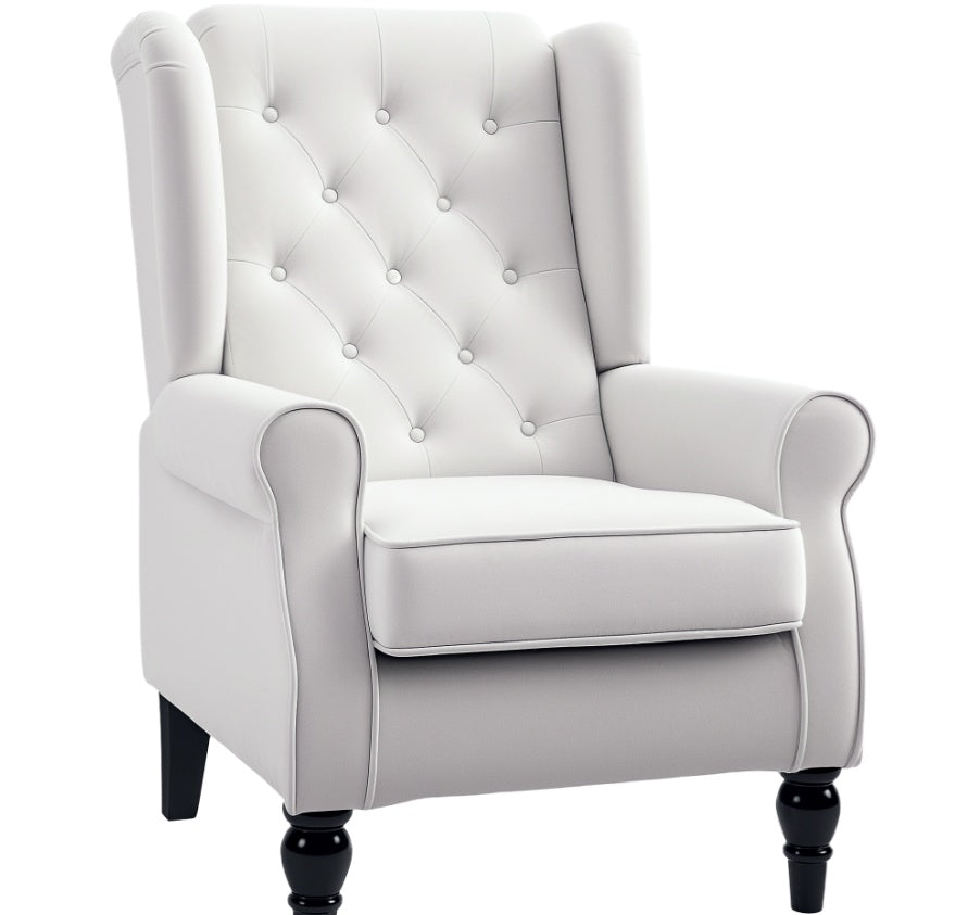Cream White High Back Accent Chair Wooden Legs Removable Cushion - View 8