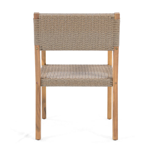 Outdoor Dining Chairs Set of 2 — Light Teak Acacia Frame & Multi Light Brown PE Wicker