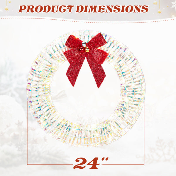 24in Pre-lit Iridescent Outdoor Christmas Wreath Decoration, Warm White LED