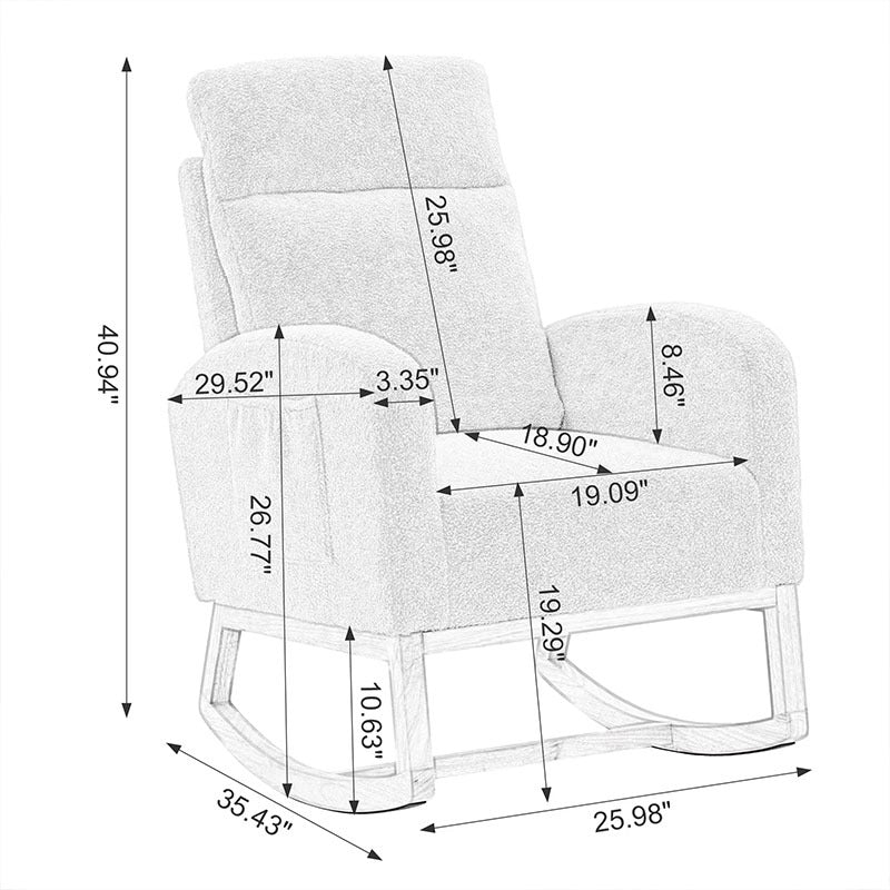 Modern Accent Rocking Chair Rocking Chair With Solid Wood Legs, Upholstered Nursery Glider Rocker, Comfy Armchair With Side Pocket, Living Room Lounge Arm Chair With High Backrest