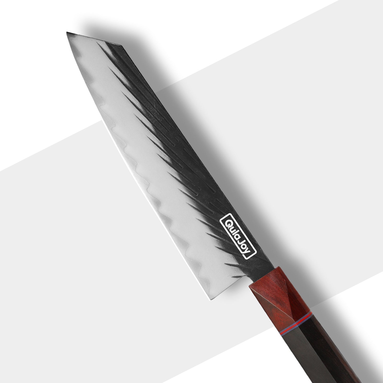 Coocosh forged knife designed for boning, featuring a durable hammered blade and stylish brown sandalwood handle, ideal for cooking and outdoor meals.