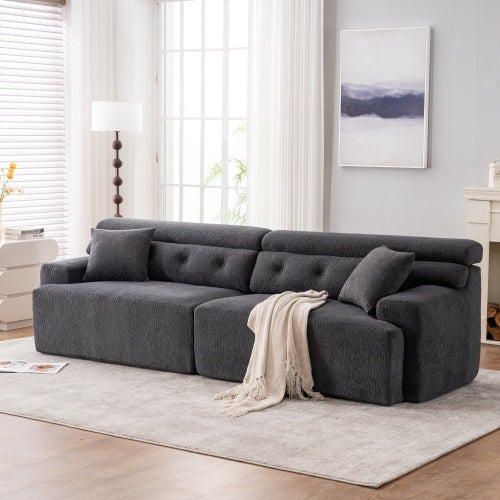 LY-029 Gray Compression 4-Seater Sofa — Chenille, Full Sponge, 2 Pillows