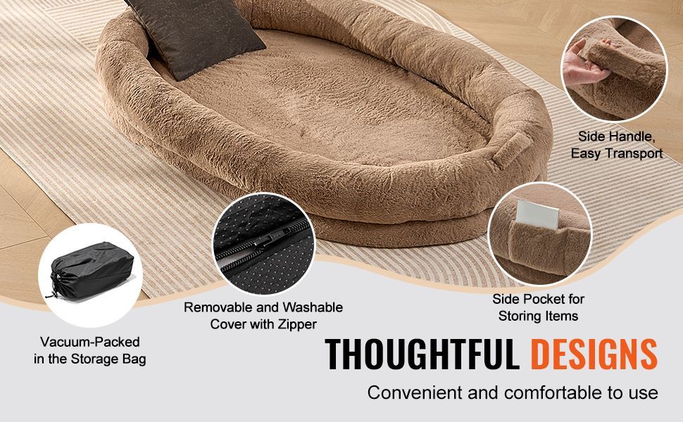 Human Dog Bed – 72×48×10" Oversized Floor Lounger, Washable Faux Rabbit Fur