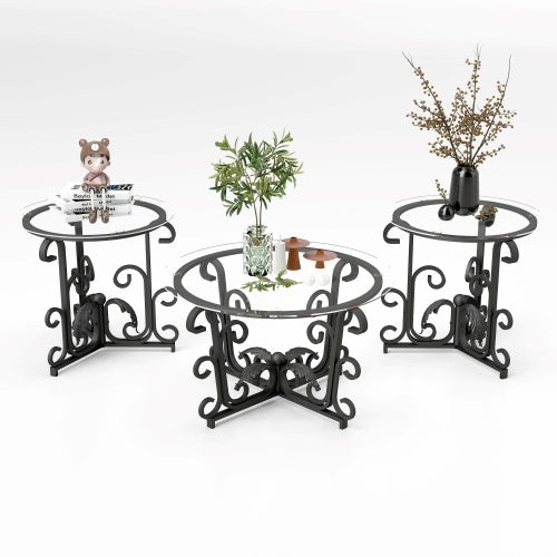 3 Piece Tempered Glass Coffee Table Set Decor - View 1