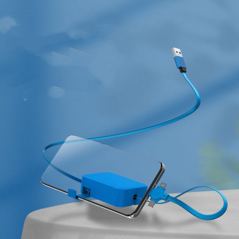Retractable 3-in-1 Charging Cable with Stand & Storage (USB-A to USB-C/Micro/Lightning, 100 cm, 0.3 A (USB-A Input + 3 Tips)