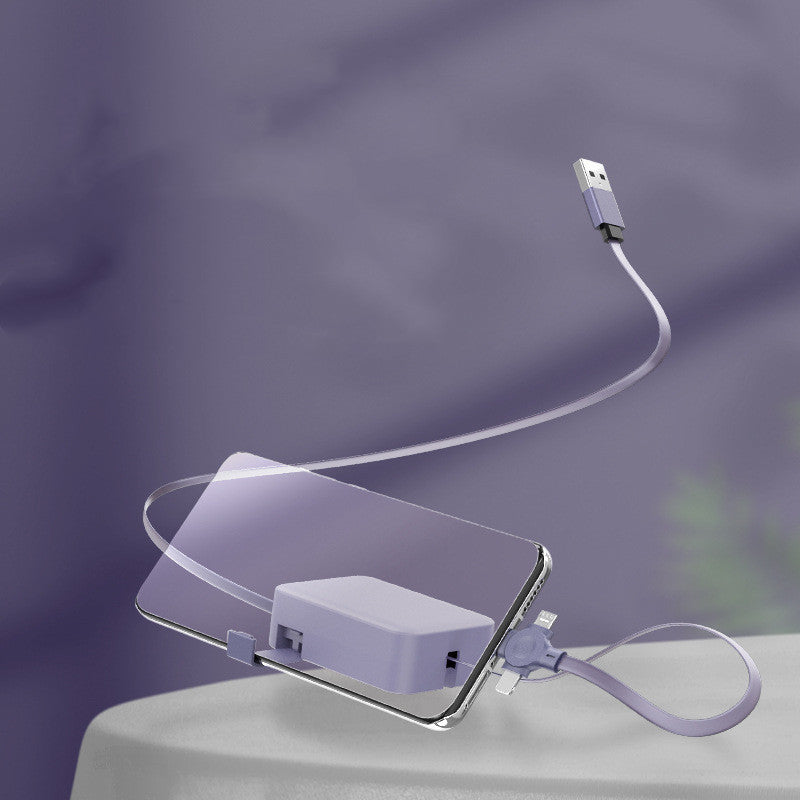 Retractable 3-in-1 Charging Cable with Stand & Storage (USB-A to USB-C/Micro/Lightning, 100 cm, 0.3 A (USB-A Input + 3 Tips)