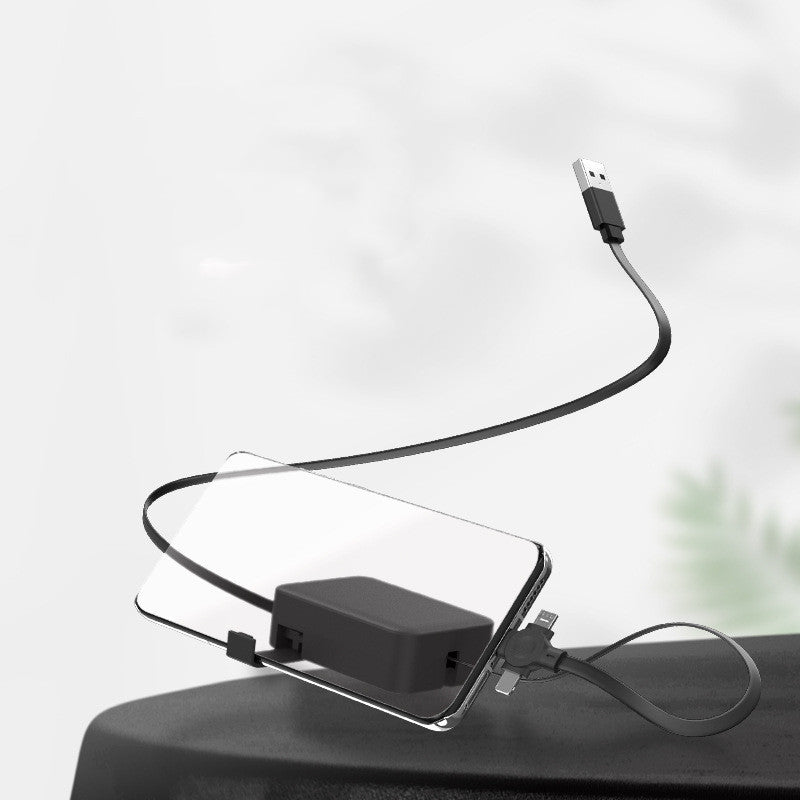 Retractable 3-in-1 Charging Cable with Stand & Storage (USB-A to USB-C/Micro/Lightning, 100 cm, 0.3 A (USB-A Input + 3 Tips)