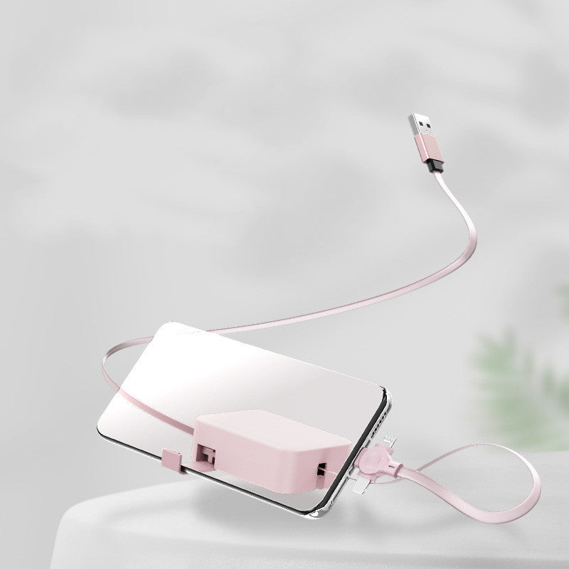Retractable 3-in-1 Charging Cable with Stand & Storage (USB-A to USB-C/Micro/Lightning, 100 cm, 0.3 A (USB-A Input + 3 Tips)