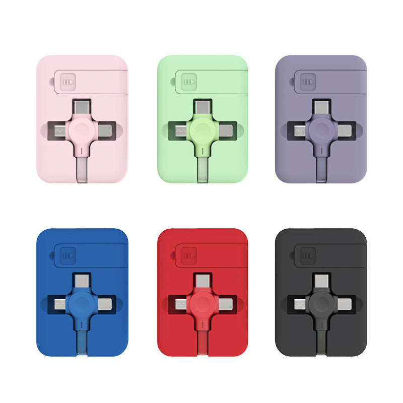 Retractable 3-in-1 Charging Cable with Stand & Storage (USB-A to USB-C/Micro/Lightning, 100 cm, 0.3 A (USB-A Input + 3 Tips)