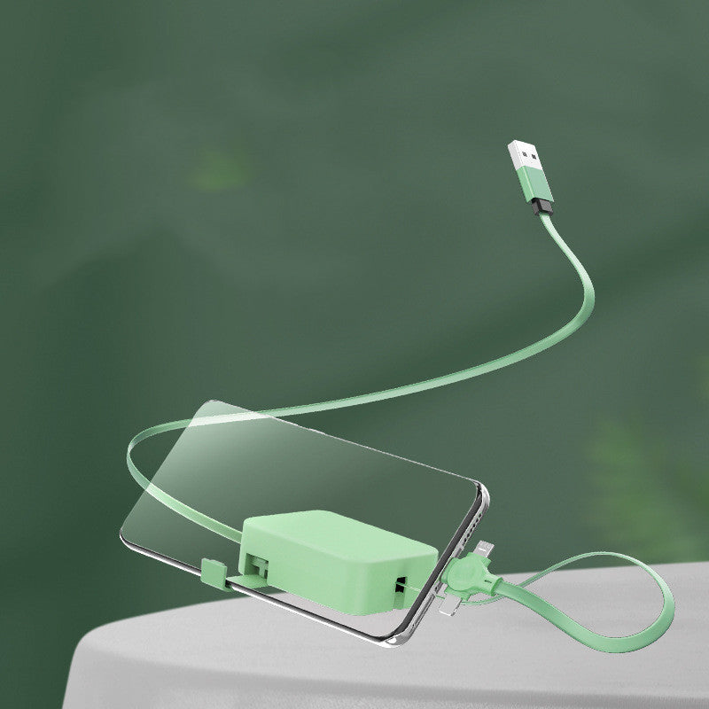 Retractable 3-in-1 Charging Cable with Stand & Storage (USB-A to USB-C/Micro/Lightning, 100 cm, 0.3 A (USB-A Input + 3 Tips)