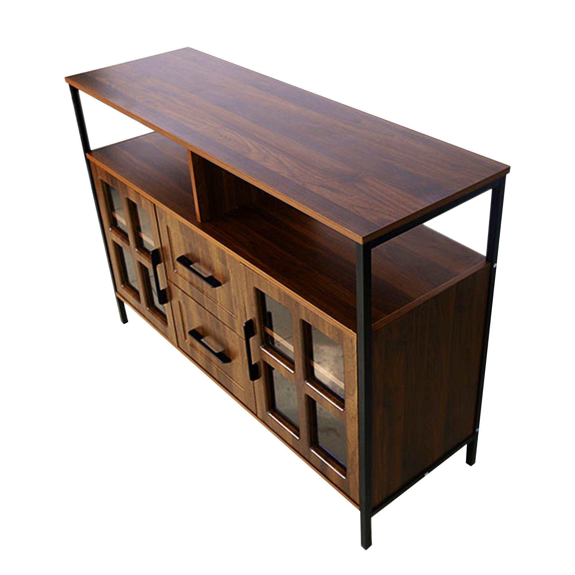 DL Store Living Room Buffet Cabinet with Glass Doors & Drawers — Brown