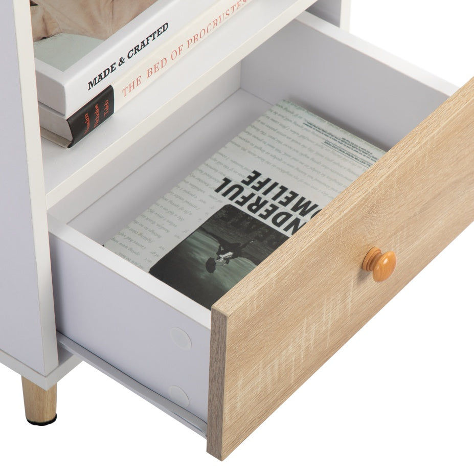 Set Of 2 Bedside Cupboards With 1 Drawer & Storage Shelf For Indoor Use - White