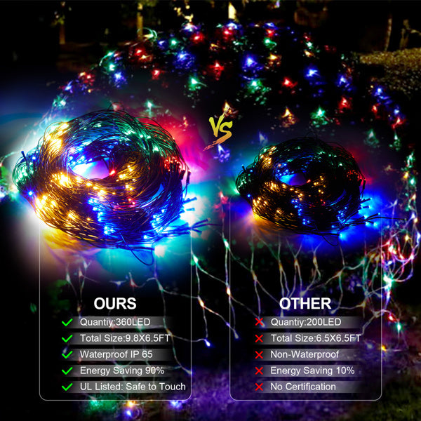 360 LED Christmas Net Lights — 9.8×6.5 ft Indoor & Outdoor