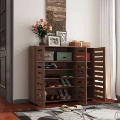 Shoe Cabinet, 5-Tier Wooden Shoe Storage Cabinet with Adjustable Shelves - Walnut